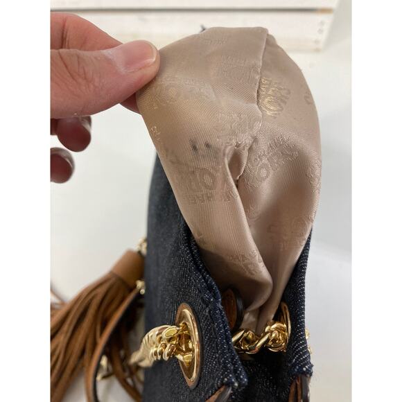 MICHAEL KORS SMALL DENIUM AND BROWN LEATHER SHOULDER BAG - Picture 8 of 10